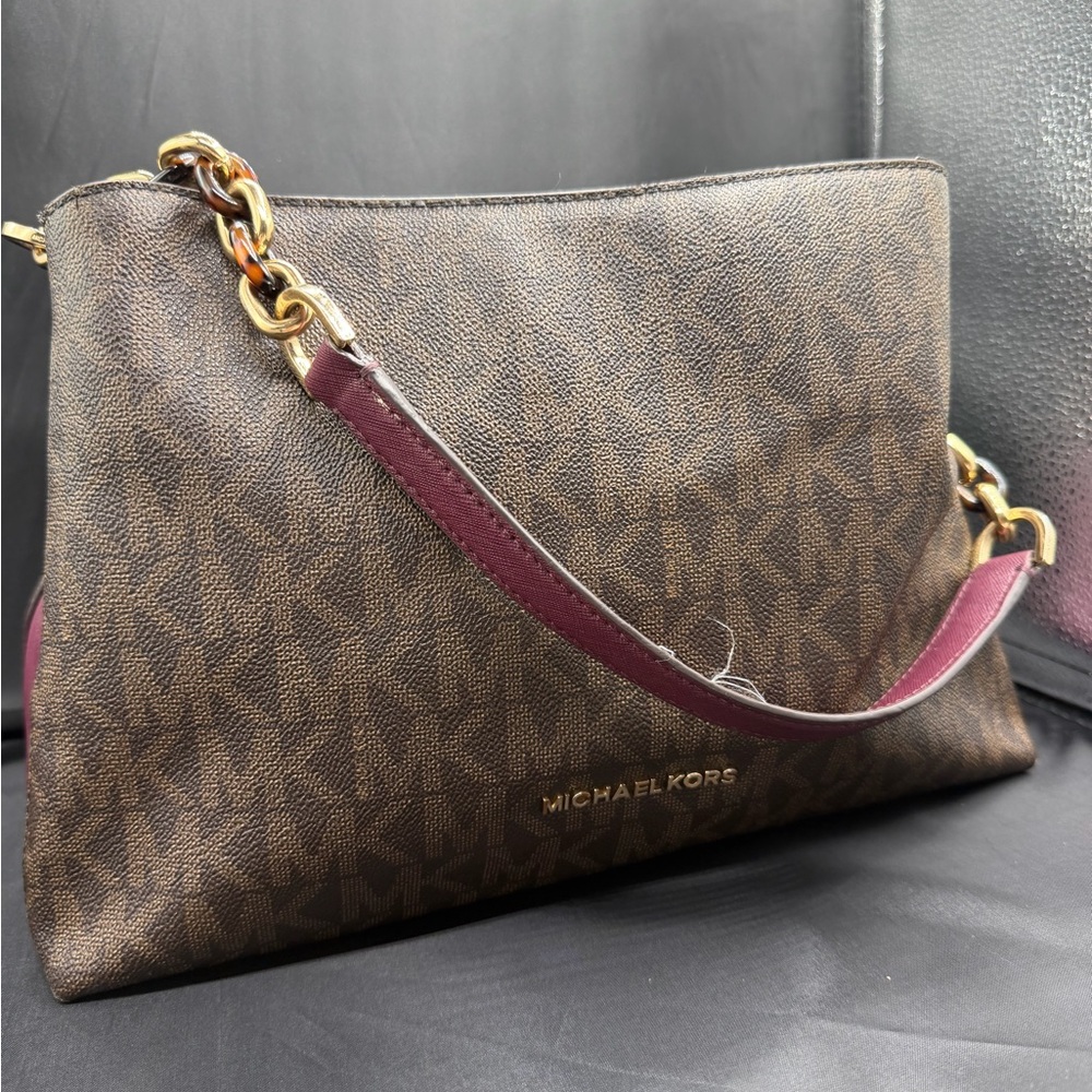 Michael Kors Brown and Burgundy Shoulder Bag